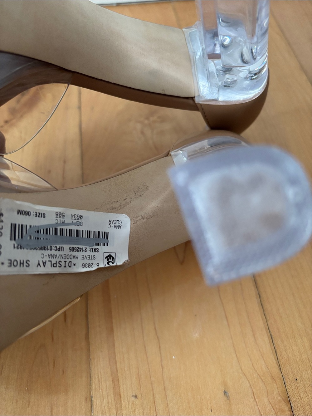 Steve Madden Nude Tan Platform Heels with Clear Straps - Picture 2 of 5